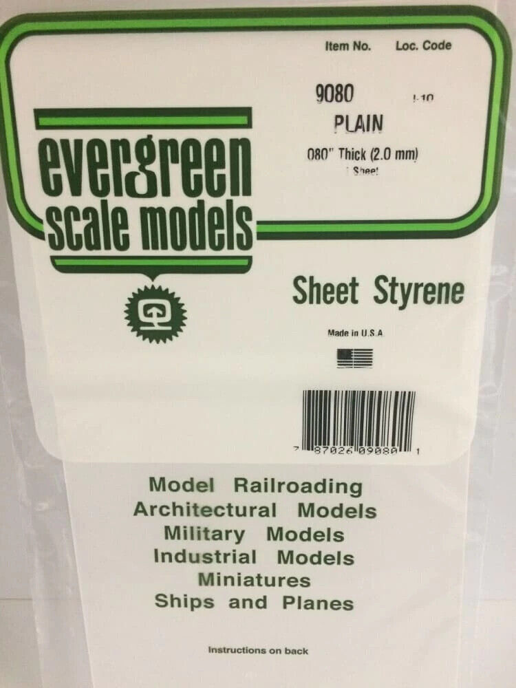 Evergreen Scale Models N.9080 Polystyrene Sheet 2.0mm (1pcs) Foglio Polistirene