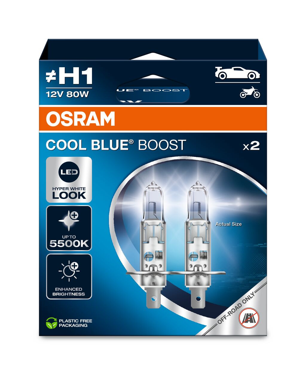 OSRAM H1 12V 80W Hyper Blu COOL BLUE BOOST  5500K HYPER WHITE LOOK TWIN