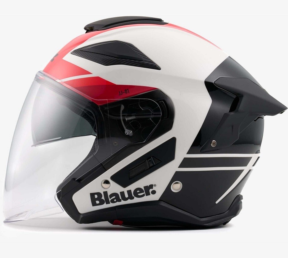 CASCO JET MOTO BLAUER HT JJ-01 NERO ROSSO BIANCO VISIERINO INTERNO SOLARE TG XS