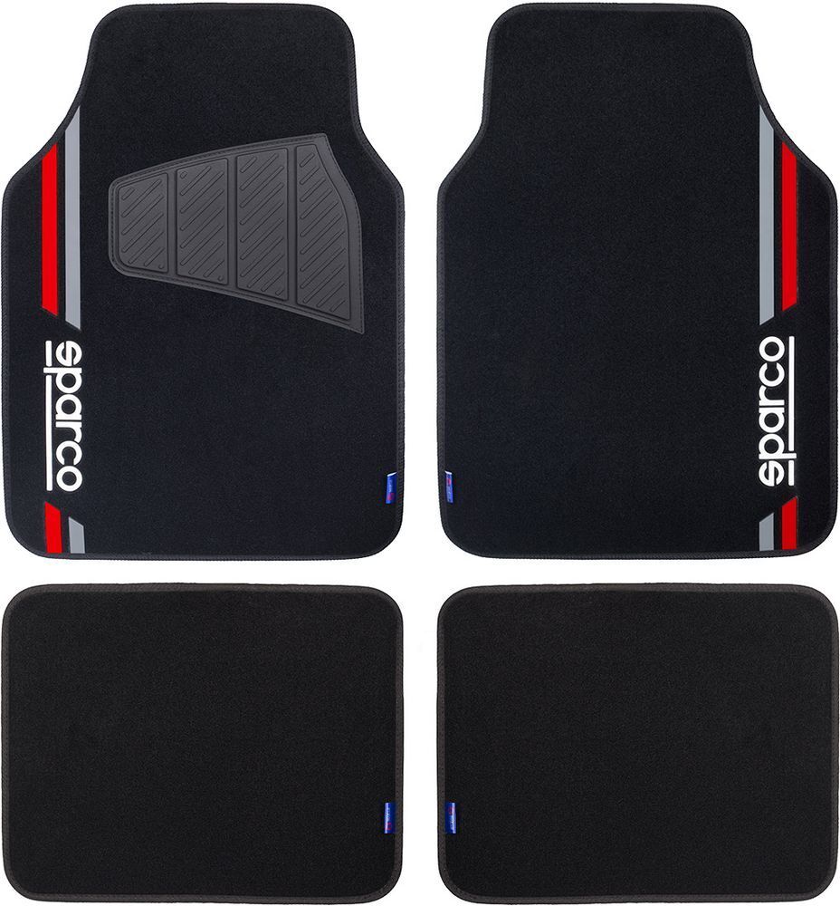 Set 4 tappetini neri e rossi per auto Sparco