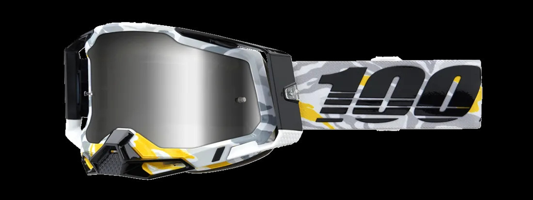 Maschera Moto Racecraft 2 Goggles 100% Giallo, Bianco, Grigio, Nero