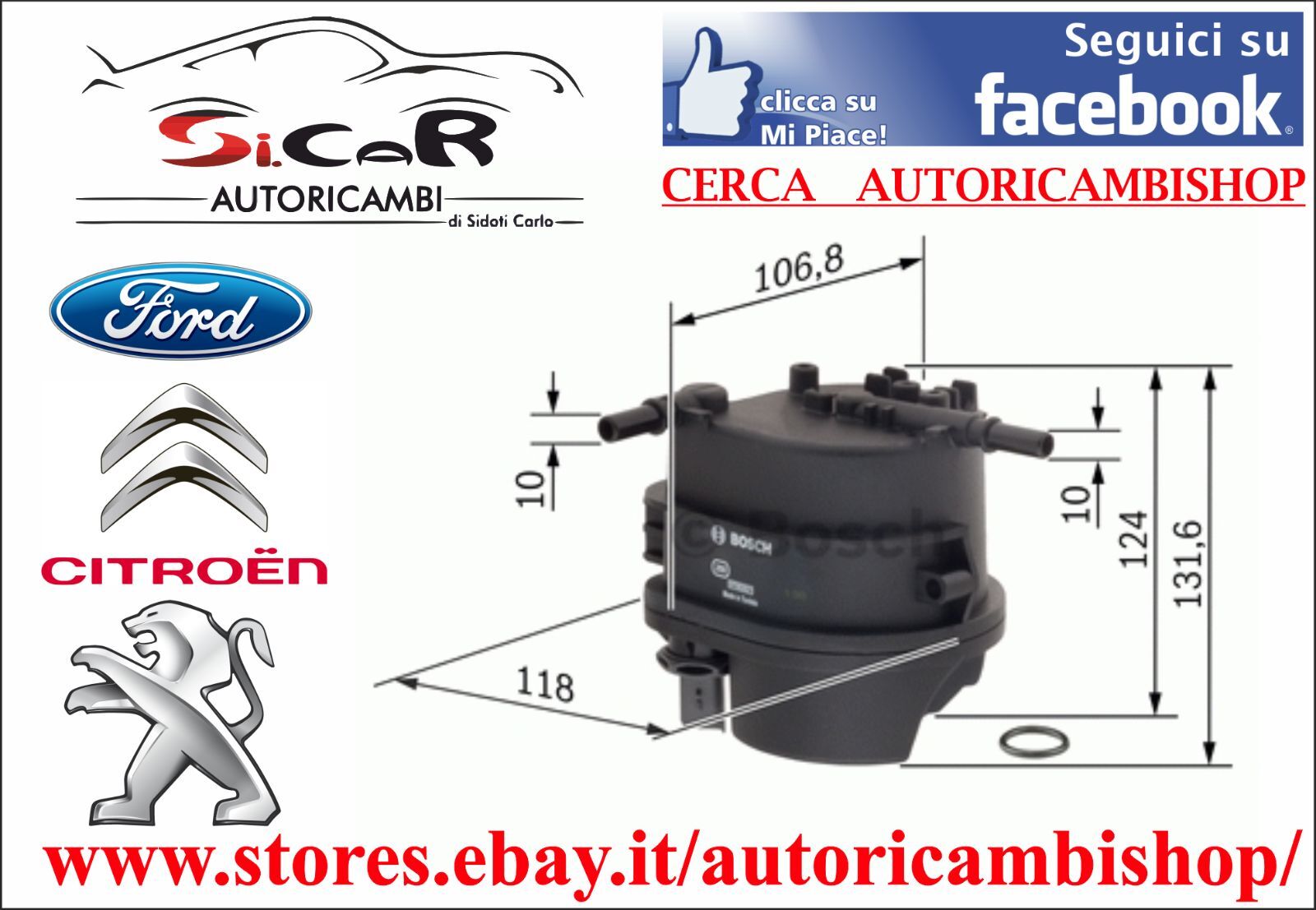FILTRO GASOLIO,CARBURANTE PEUGEOT 207 - 307 - 307 BREAK - 307 SW - BIPPER