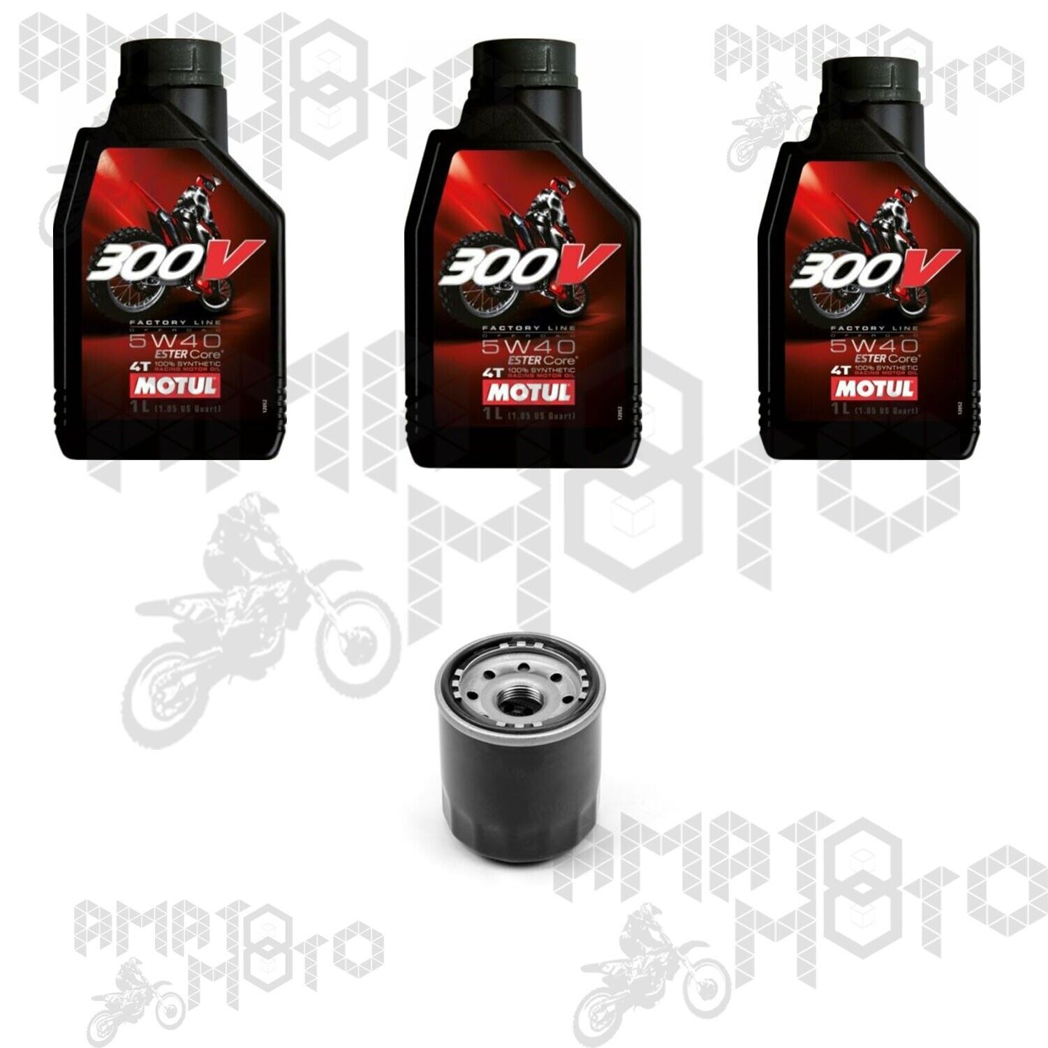 OLIO MOTORE MOTO 5W40 SINTETICO MOTUL 300V OFFROAD 4T FACTORY LINE 3 LT + FILTRO