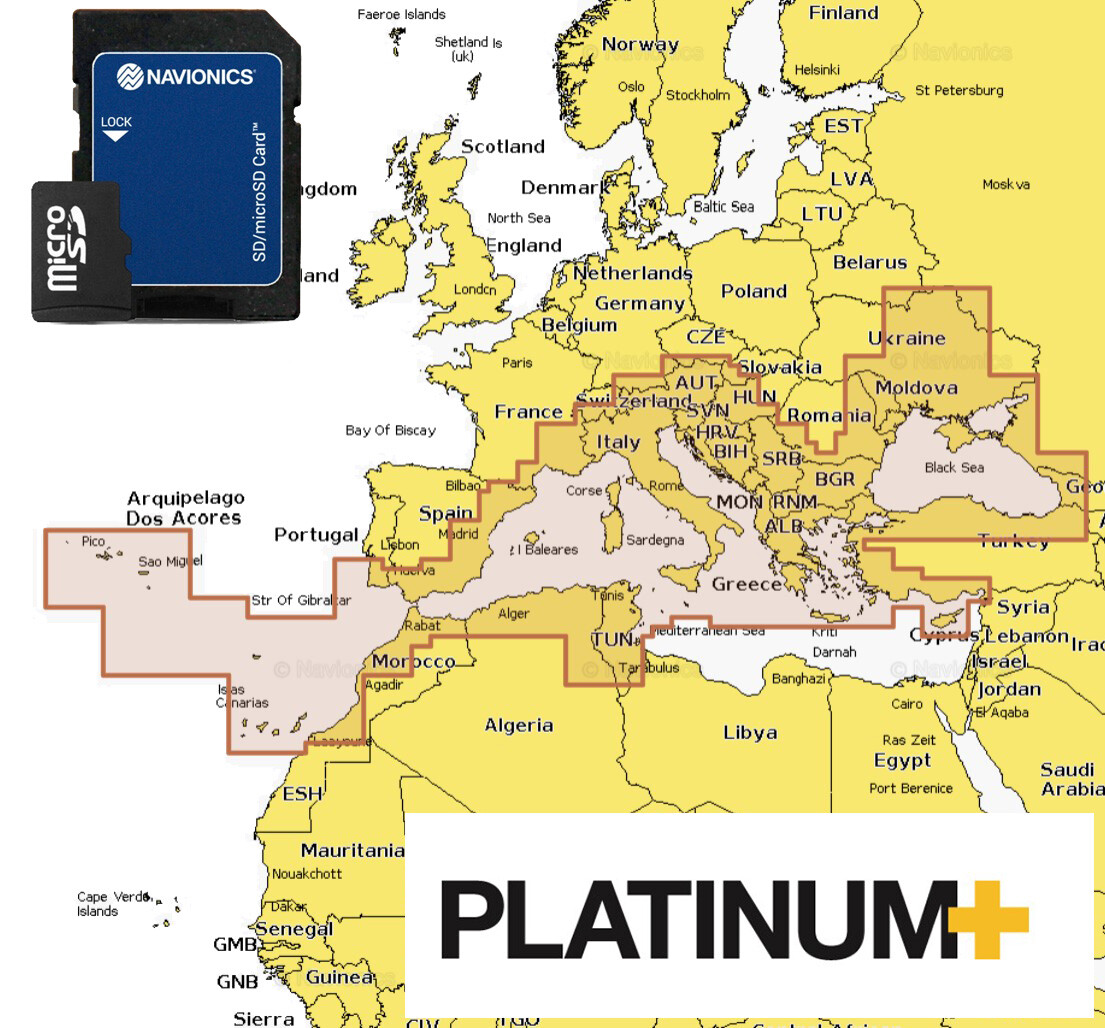 Navionics Platinum Plus scheda marina microSD Mediterraneo e Mar Nero