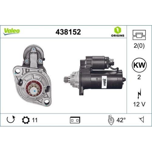 Motorino D'avviamento Valeo 438152 Valeo Origins New Oe Technology per Audi Ford