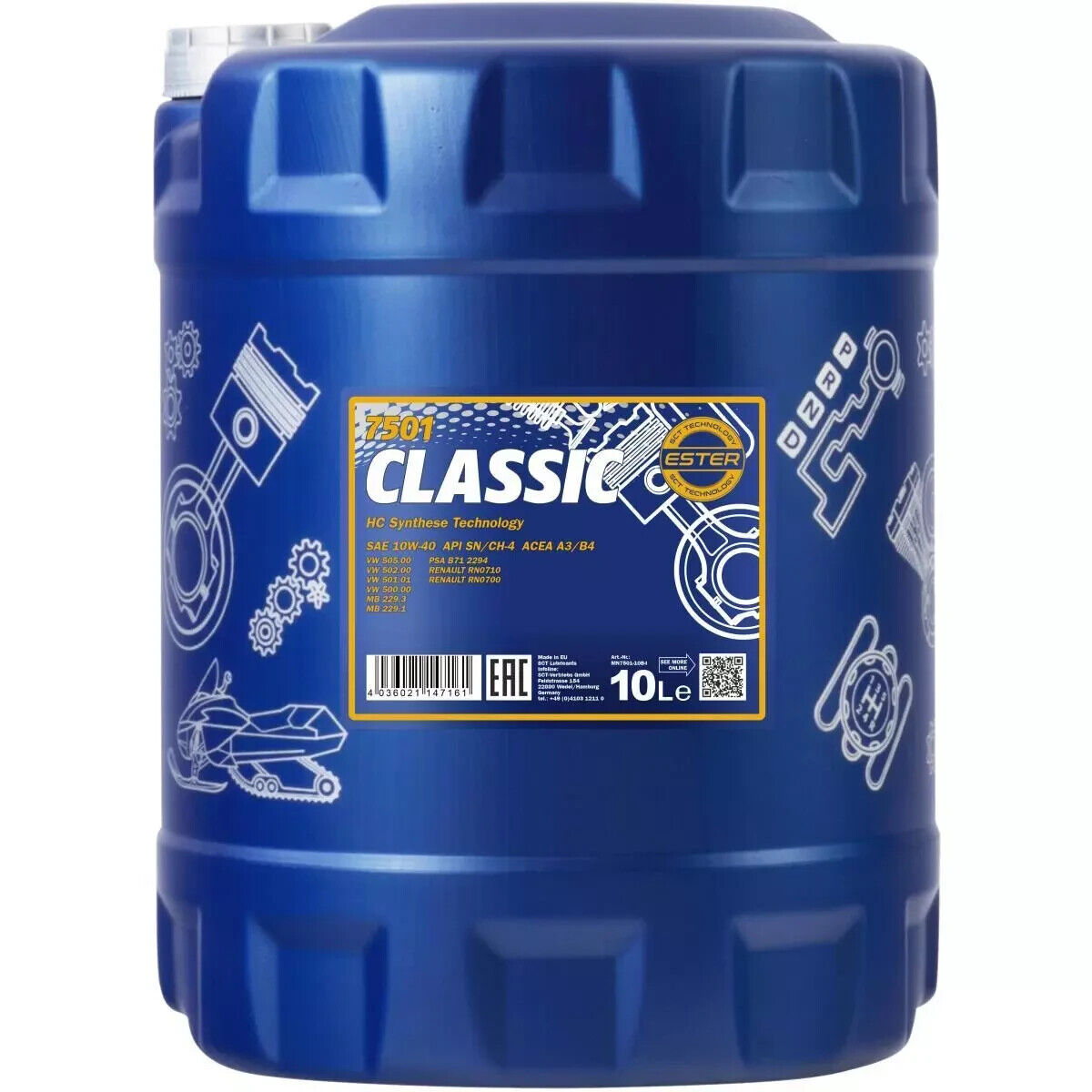 10 Litri Mannol Classic 10W-40 olio motore Api Sn / CH-4 Acea A3/B4 Jaso MA2