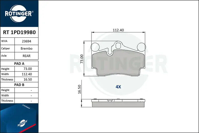 Pastiglie freno RT 1PD19980 ROTINGER per AUDI VW PORSCHE