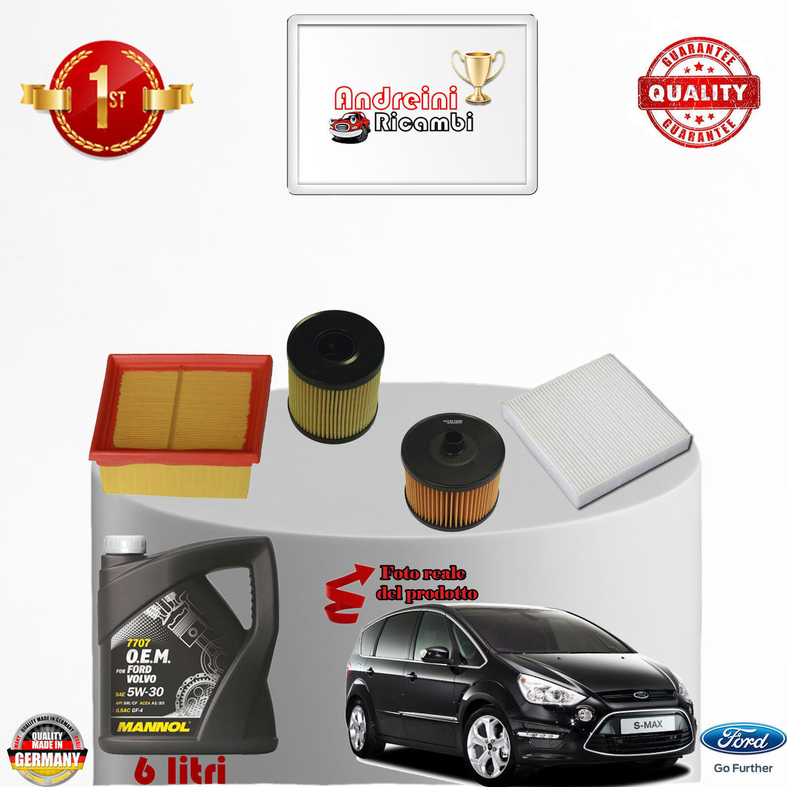 TAGLIANDO FILTRI + OLIO FORD S-MAX 2.0 TDCi 103KW 140CV DAL 2006 ->