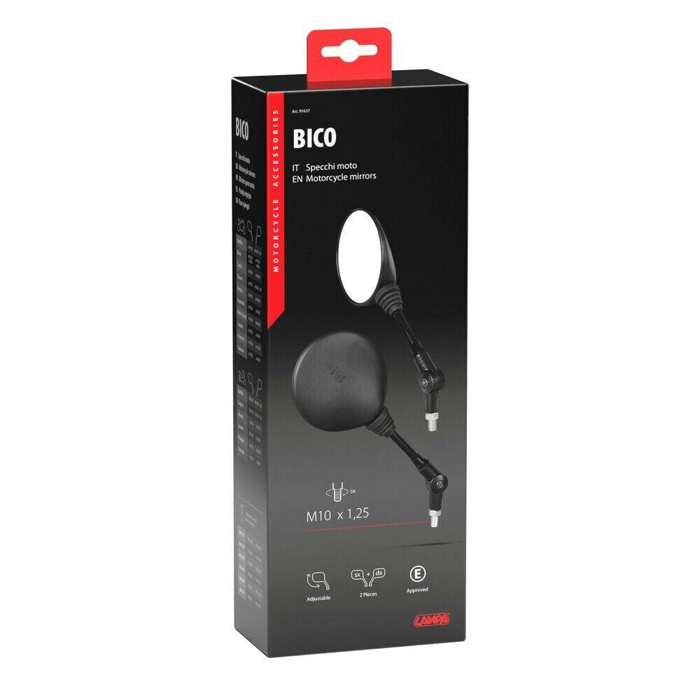 COPPIA SPECCHI NERO SNODO REGOLABILE  UNIVERSALI Filettatura destra M10x1,25