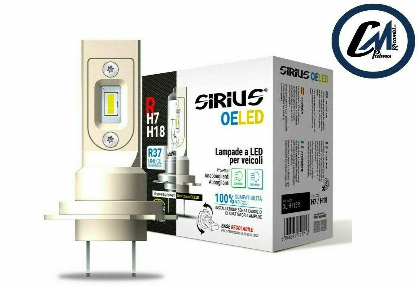 KIT 2 LAMPADE LED H7 / H18 BASE REGOLABILE 12V 6000K ICE WHITE SENZA ADATTATORI