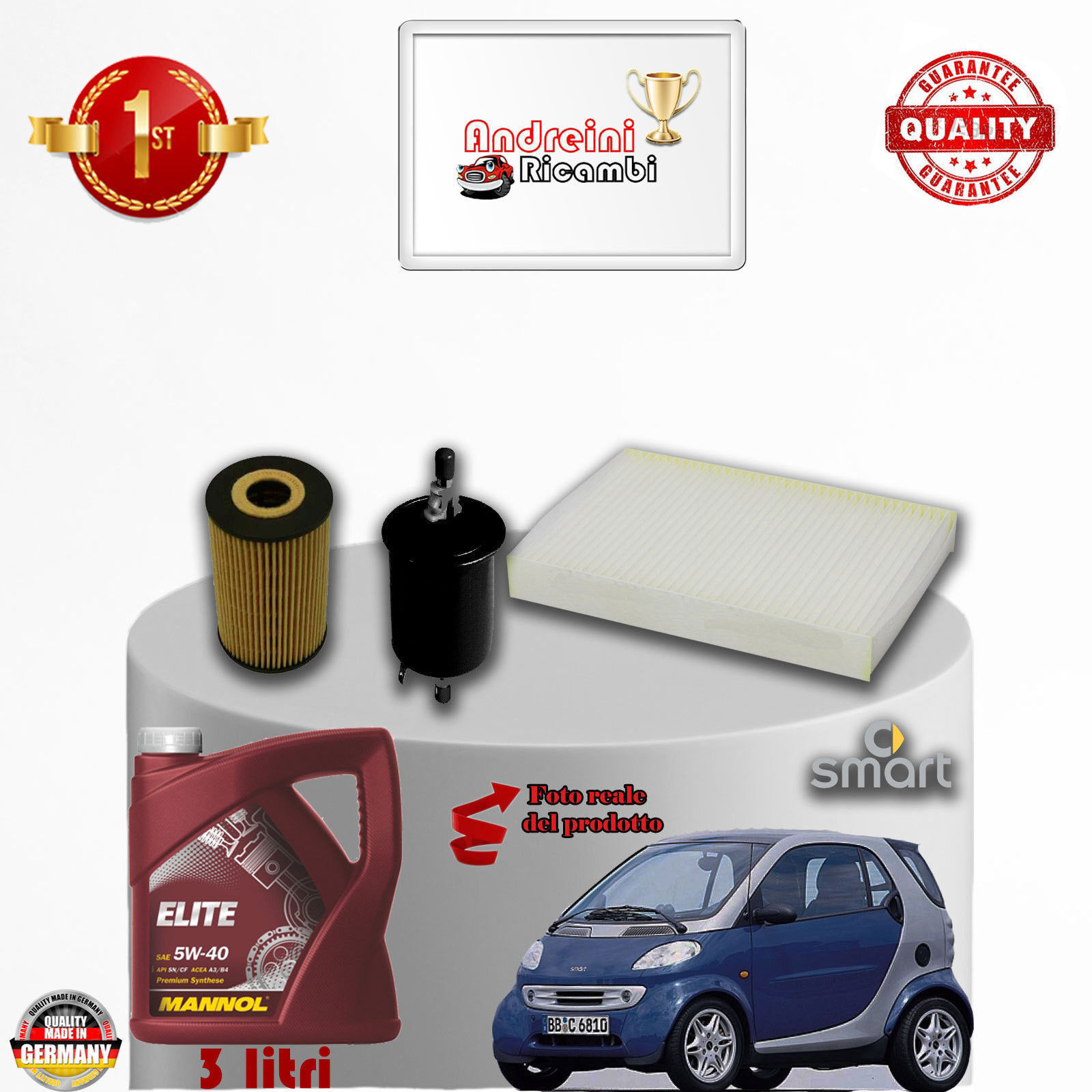 KIT TAGLIANDO FILTRI + OLIO SMART FORTWO 0.8 CDI 30KW 41CV DAL 2000 -> 2007