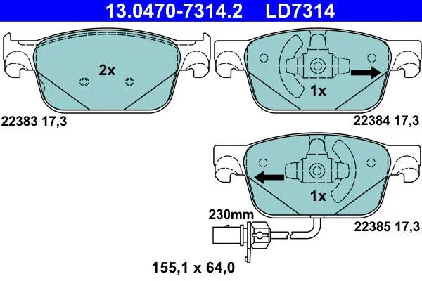 Pastiglie freno 13.0470-7314.2 ATE per AUDI A4 B9 A4 B9 Avant A4 Allroad B9 A5