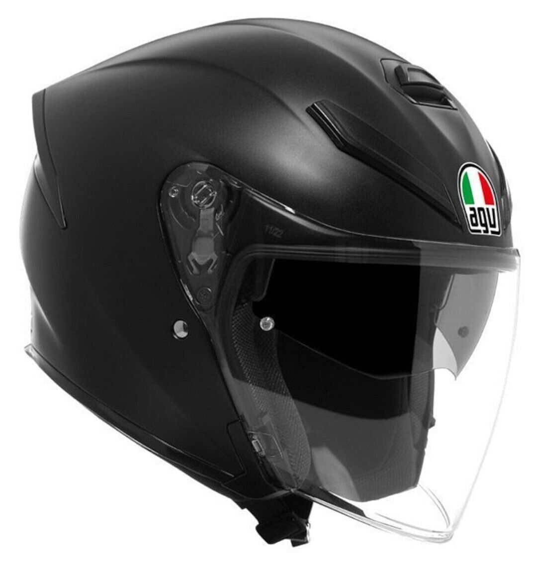 CASCO HELMET MOTO FIBRA 22.06 AGV K5 JET EVO MONO NERO OPACO MATT BLACK TG M
