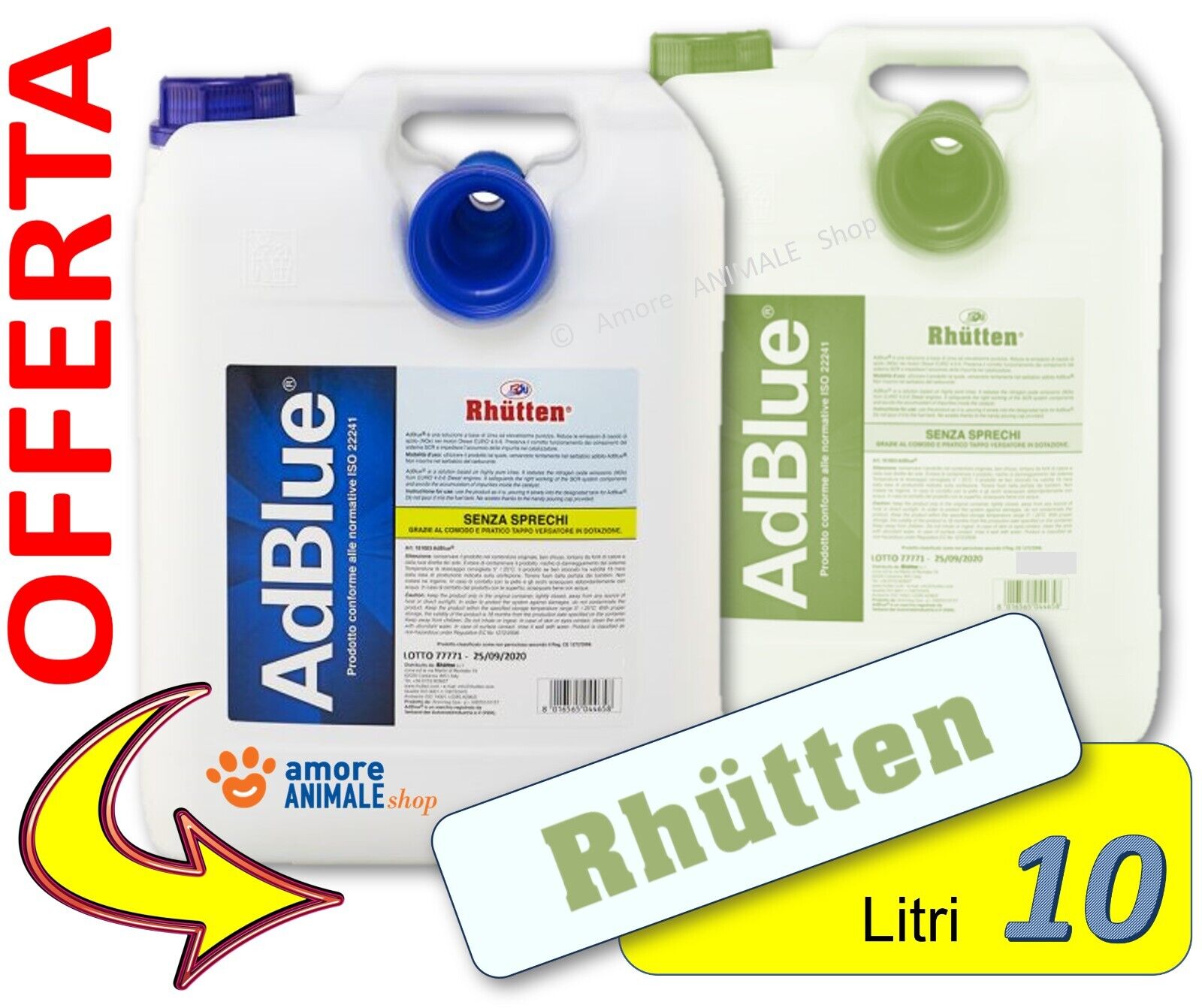 Rhutten ADBLUE → 10 Lt  Additivo Urea Veicoli Diesel Tecnologia SCR con Dosatore