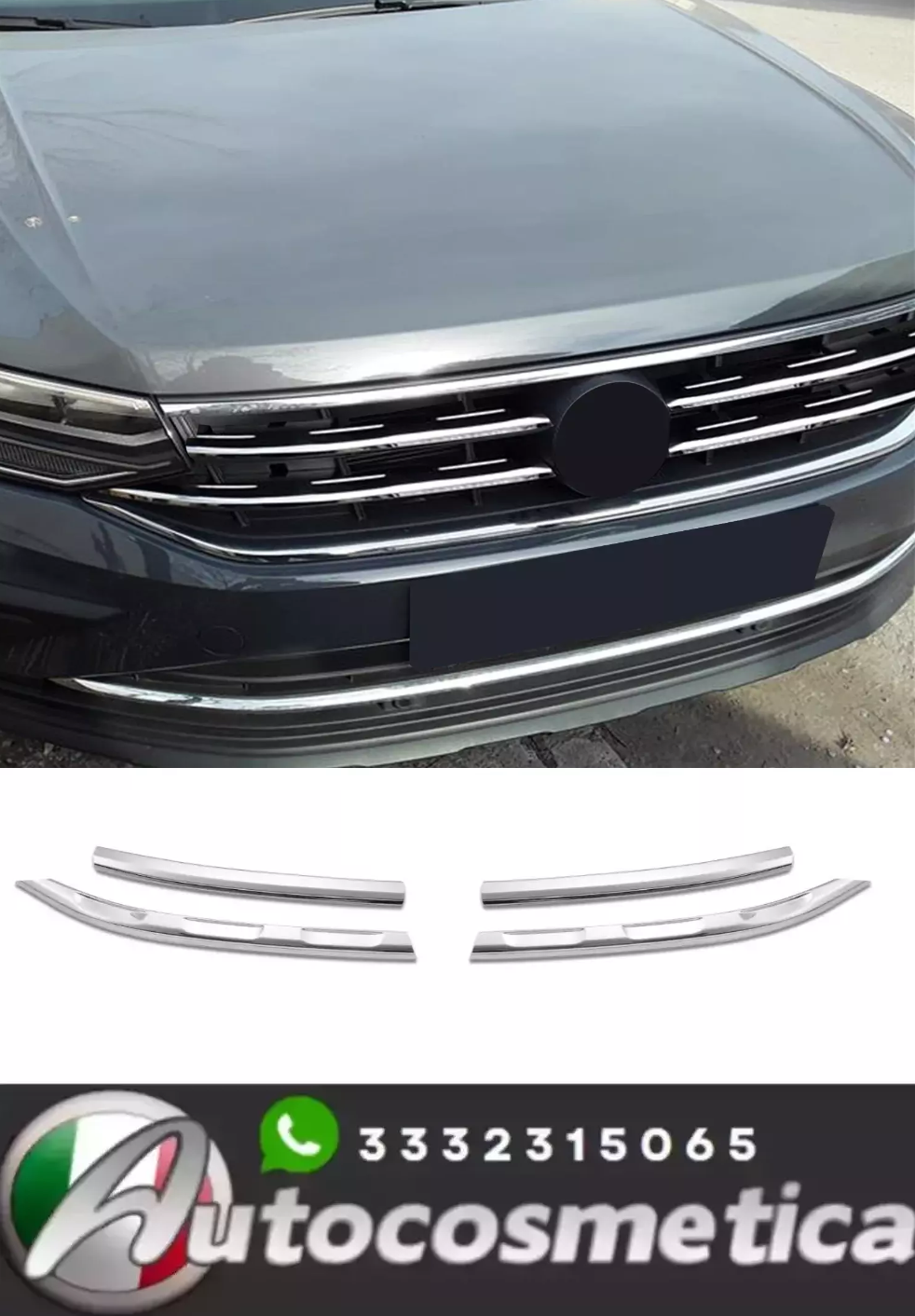 Kühlergrill Leisten Grillleisten für VW Tiguan 2021-2024 Edelstahl Silber 4tlg