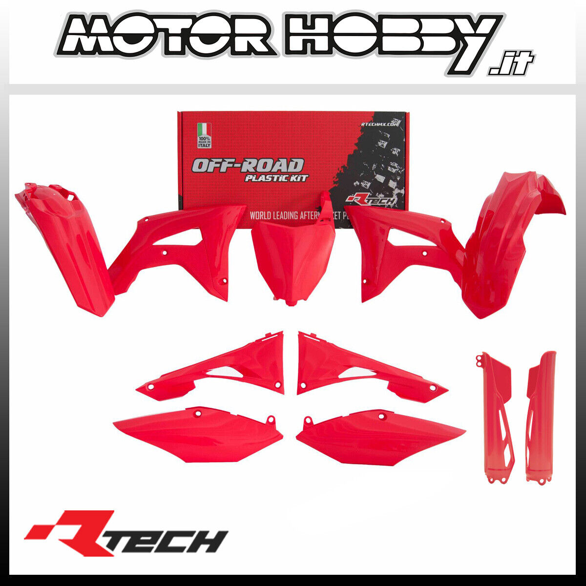 FULL KIT PLASTICHE RTECH HONDA CRF 250 19-21 CRF 450 19-20 ROSSO + COPRISTELI