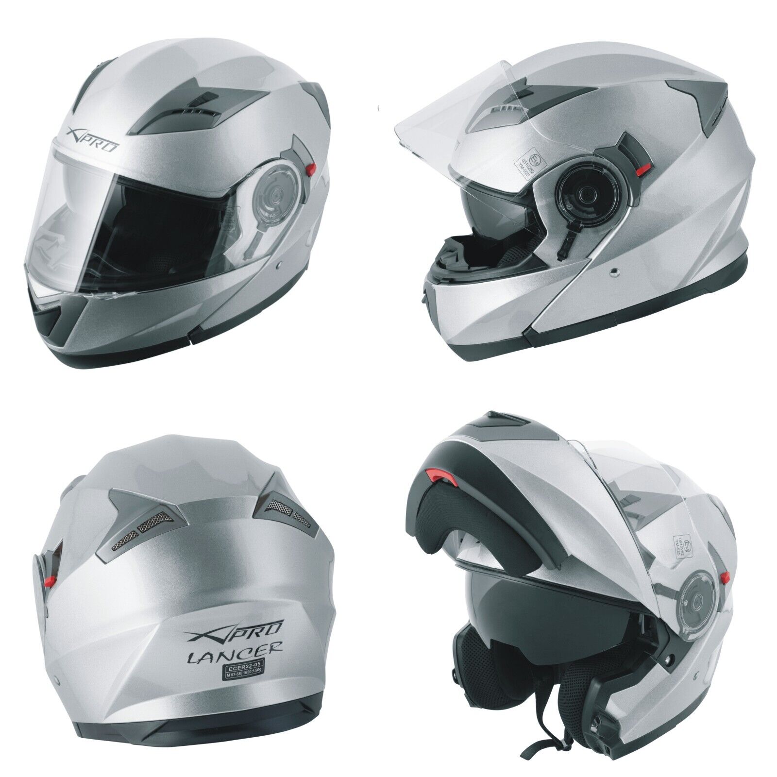 Motorbike Flip Up Sun Visor Helmet Motorcycle Jet Modular Silver XS