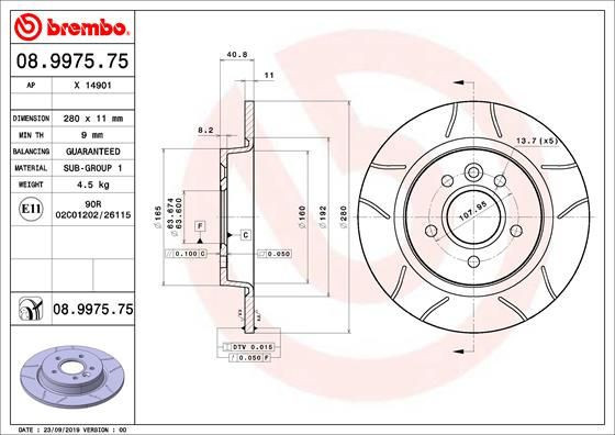 COPPIA DISCHI FRENO BREMBO 08.9975.75  per FORD C-MAX (DM2), FOCUS C-MAX (DM2),