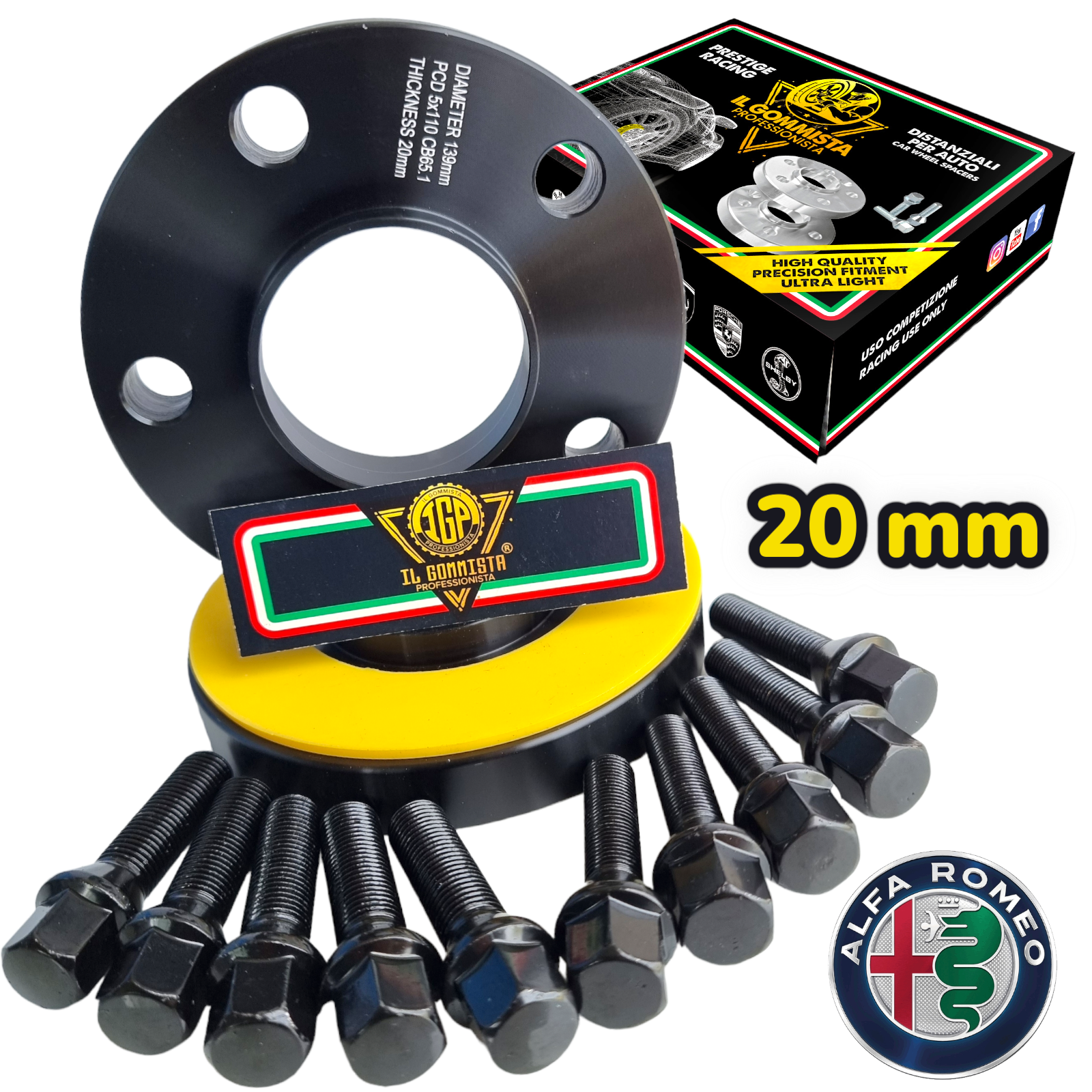 IGP Kit 2 Distanziali Ruote 20 mm NERI Compatibili con Alfa Romeo Tonale 965 Suv