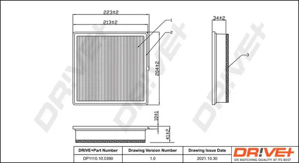 Filtro aria Cartuccia filtro DP1110.10.0390 Dr!ve+ per OPEL ADAM