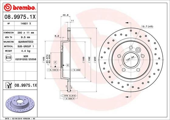 COPPIA DISCHI FRENO BREMBO 08.9975.1X  per FORD C-MAX (DM2), FOCUS C-MAX (DM2),