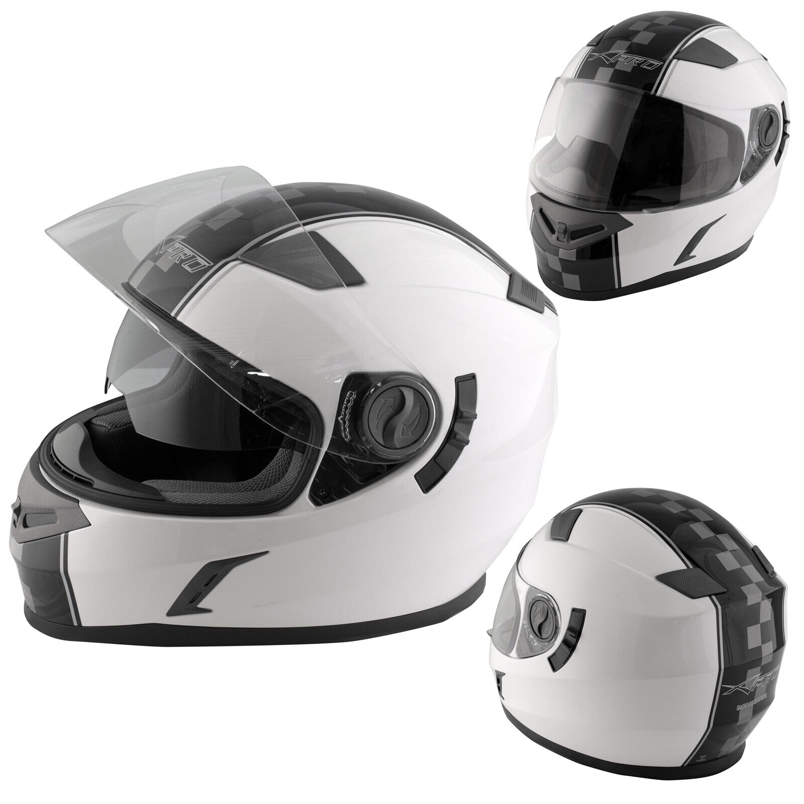 Motorbike Full Face Helmet Motorcycle Scooter Inner Sun Visor Touring White S