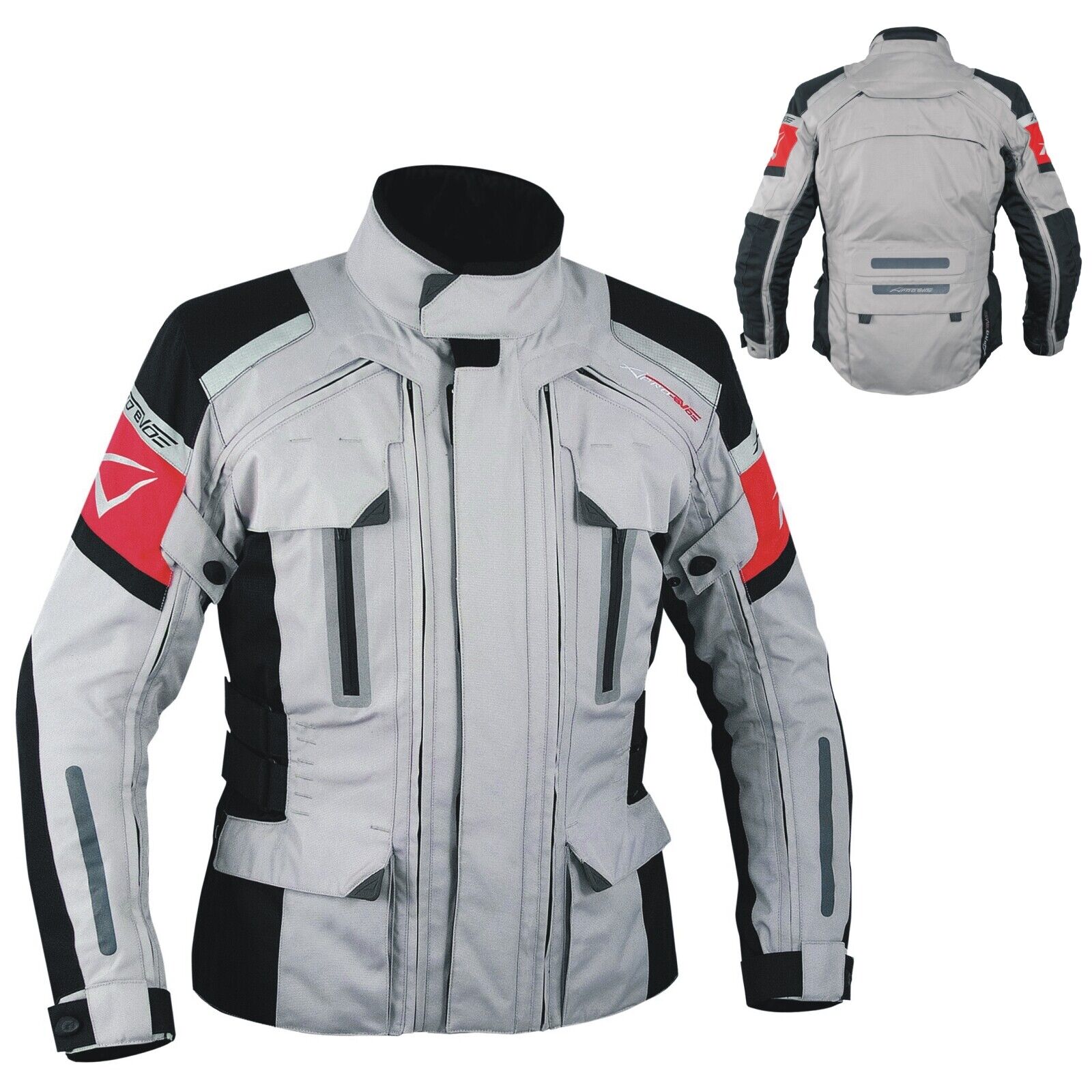 Waterproof Motorcycle Motorbike Textile Touring Jacket 4 layers Vents Grey M