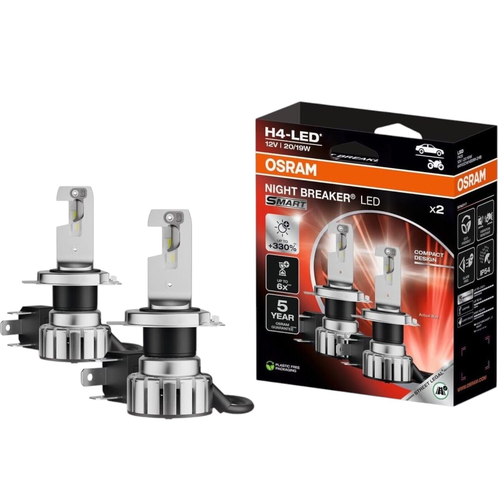 Lampadina OSRAM H4 LED Night Breaker 6000K - Luce Abbagliante e Anabbagliante