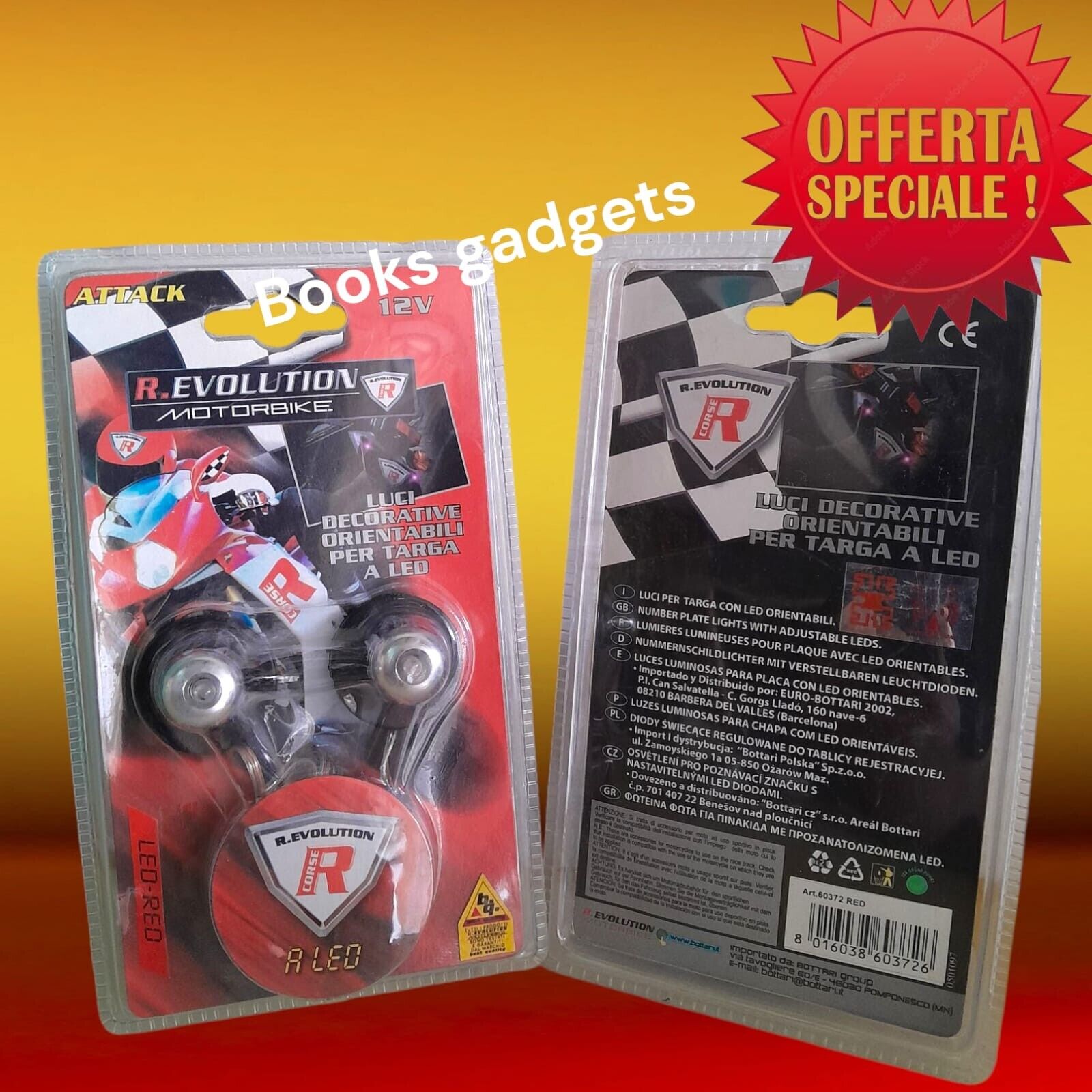 Coppia Luci targa x Moto Scooter a LED ROSSO Orientabili  "ATTACK" Basso Consumo