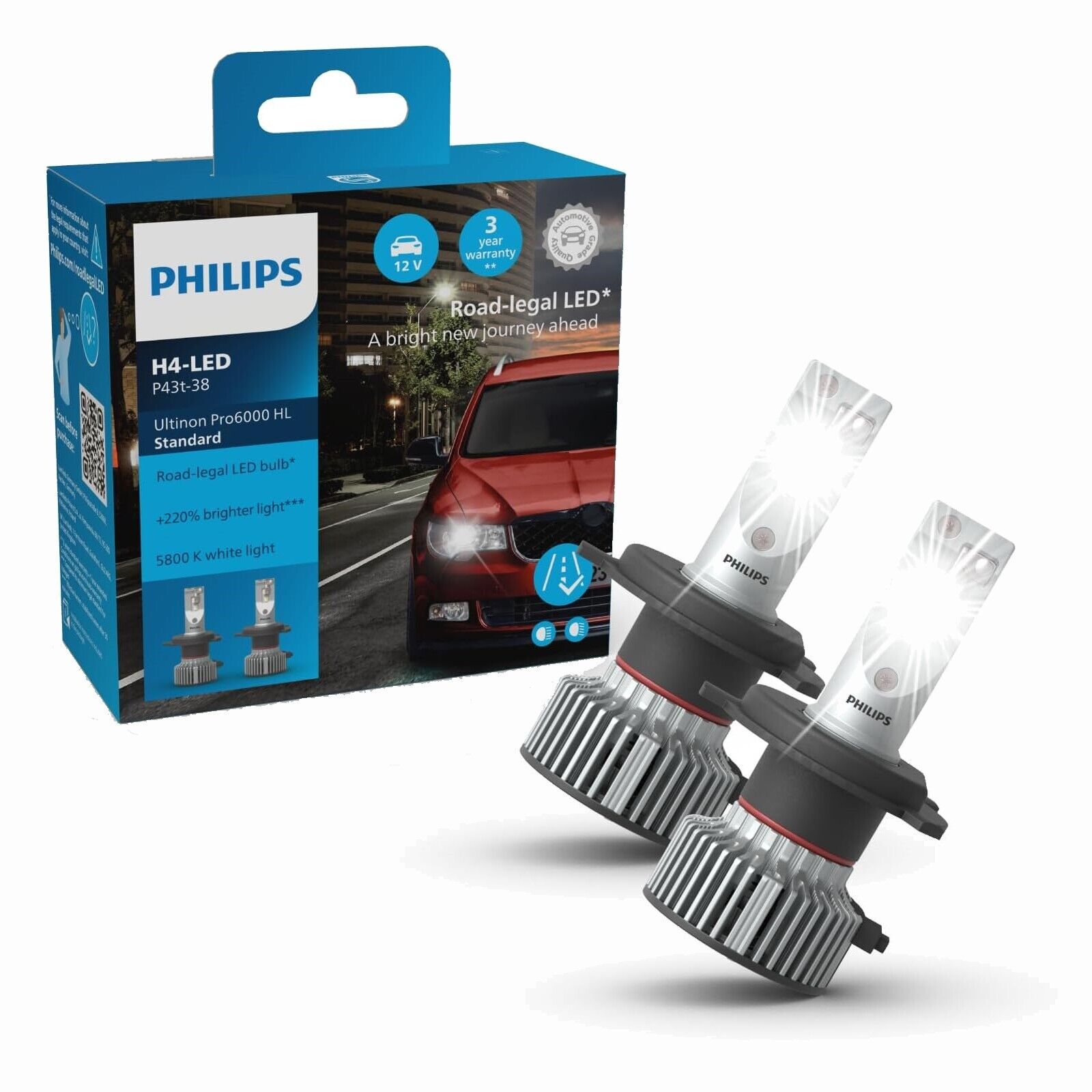 Philips Ultinon Pro6000 H4 LED - Lampada Auto LED Bianca 5800K