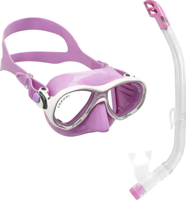 COMBO CRESSI SUB MASCHERA MAREA VIP JR + TOP SILICONE lilla SNORKELING APNEA
