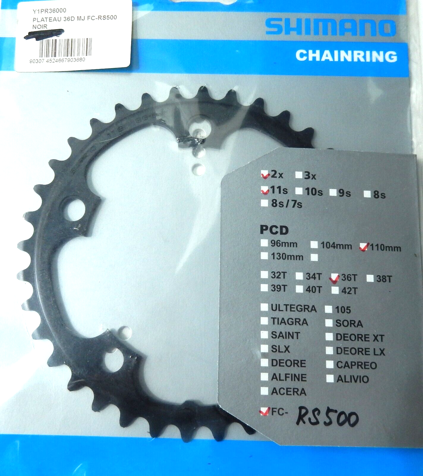 Pignone Shimano FC Rs 500 Per 2 X 11 Marce 36 Denti Cerchi 110 Nuovo