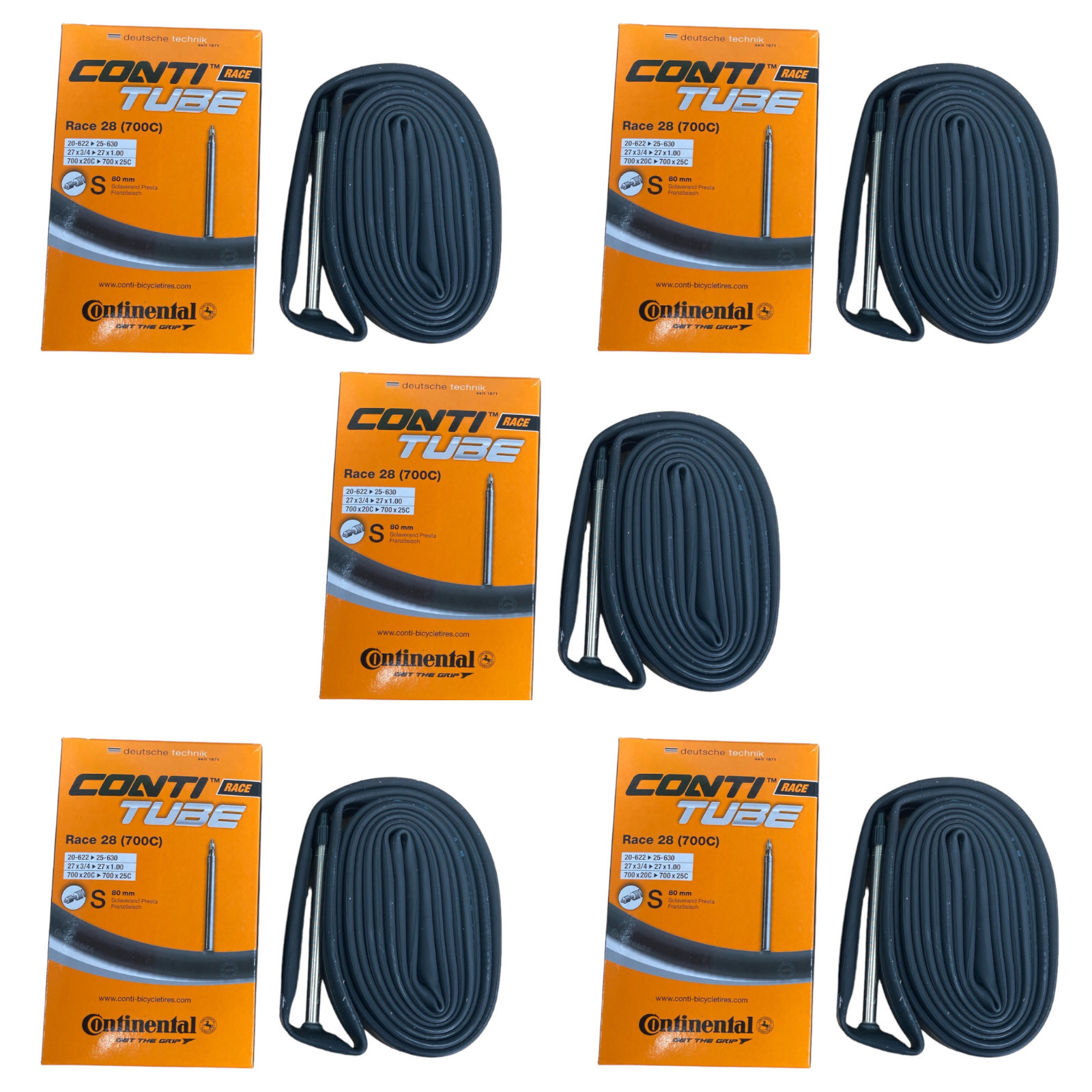 5 TUBI D'ARIA CONTINENTAL RACE 28 700c 80mm VALVOLA PRESTA PER ROAD RACING R28
