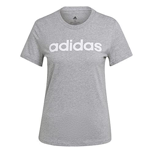 Adidas Essentials Slim Logo, T-Shirt Donna, Medium Grey Heather/White, Xl