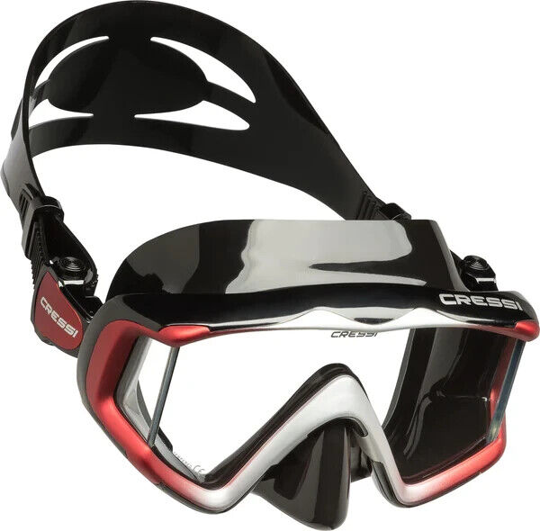 MASCHERA CRESSI SCUBA LIBERTY TRISIDE 3N SILICONE NERO ROSSO ARGENTO APNEA ARA
