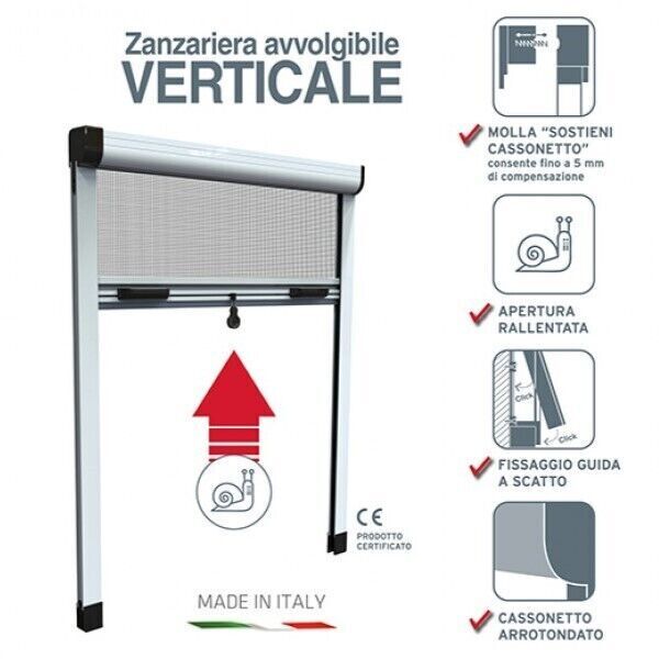 Zanzariere Stop Inset a rullo Verticale - Finitura bianco 120x250 cm.