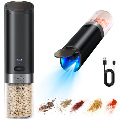 Sangcon Usb Ricaricabile Set Macina Sale E Pepe Elettrico A Gravità, Con Copertura Antipolvere, Grande Capacità Con Luce Led Blu,Funzionamento Automat