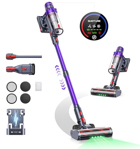 Aspirapolvere Senza Fili 550W/45Kpa/60Mins, Scopa Elettrica Senza Fili Potente Con Autoportante, Luce Led Verde E Ricarica A Parete, Aspirapolvere Con