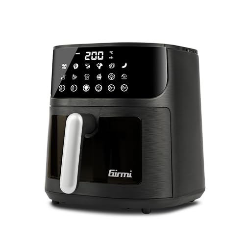Girmi Fg78 Friggitrice Ad Aria Con Finestra "Ecofrit Black", 6 Lt, 12 Programmi, 1500 W, Display Digitale, Bpa/Pfoa Safe, Luce Interna,Vassoio Antiade