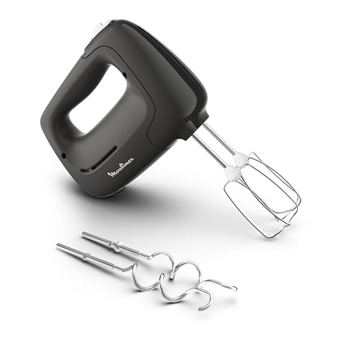 Moulinex Prep Mix Sbattitore Elettrico, Mixer 450W, 5 Velocità, Impostazione Turbo, 2 Fruste, 2 Ganci Impastatori, Acciaio Inox, Ergonomico, Accessori
