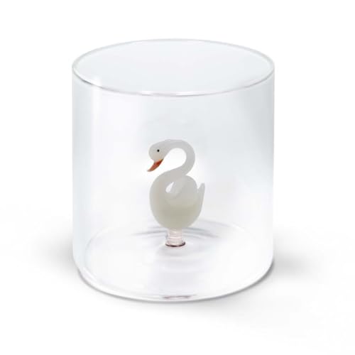 Wd Lifestyle - Bicchiere In Vetro Borosilicato 250Ml Con Decorazione In Vetro Colorato Interna (Cigno)