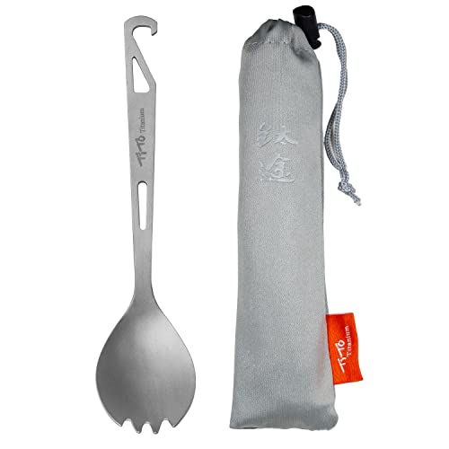 Tito Titanium Cucchiaio Forchetta In Titanio Con Apribottiglia Extra Forte Ultraleggero (Ti) Portatile Riutilizzabile Spork Per Campeggio Escursionism