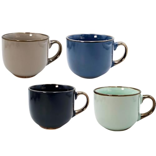 Paluplus Set 4 Tazze Da Colazione In Porcellana Multicolor Con Dettagli Color Oro, Capacità 500 Ml, Tazze Mug Con Manico, Lavabili In Lavastoviglie, A