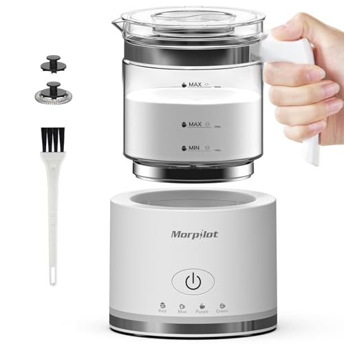 Montalatte Elettrico, Morpilot Milk Frother In Vetro, Spegnimento Automatico, 4 In 1 Funzione, Capacità 250Ml Cappuccino O 500 Ml Latte Caldo, Design