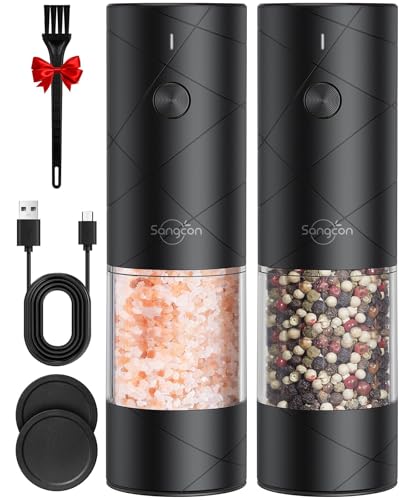 Sangcon Set Macina Sale E Pepe Elettrico, Ricaricabile Usb, Macinapepe Automatico Di Grande Capacità, Funzionamento Con Una Sola Mano, 6 Grana Regolab