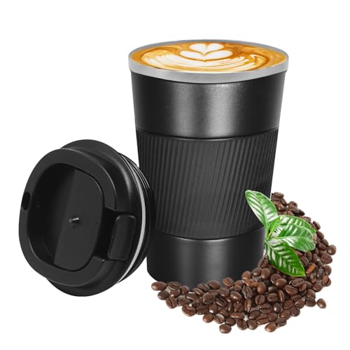 Kuirunrx Tazza Caffe Termica 380Ml, Termos Caffè, Tazza Termica Da Viaggio, Inossidabile Riutilizzabili Prova Di Perdite, Caldo E Freddo, Latte E Tè,