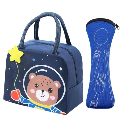 1 Borsa Per Il Pranzo Per Bambini, 1 Posata Per Bambini, Borsa Per Il Pranzo Isolata Con Cartoni Animati Per Bambini, Adatta Per Ragazze E Ragazzi In 