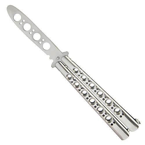 Pratico Balisong, Lama In Acciaio Pieno Non Affilata 100% Sicuro, Per Allenamento (Argento)