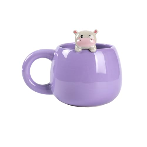 I-Total® - Tazza In Ceramica Con Animaletto In Ceramica Sul Bordo, Tazza Per Tè O Caffè Hippo, 450 Ml