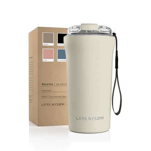 Lars Nysøm Tazza Termica Per Caffè Thermo Coffee Mug-To-Go Con Cinturino & Coperchio In Tritan 500Ml | Tazza Da Viaggio Senza Bpa 0,5 Litri Con Isolam